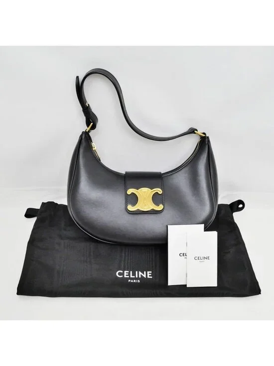 Celine Ava Medium Triomphe Shoulder Bag Black Gold Hardware - Picture 10 of 10